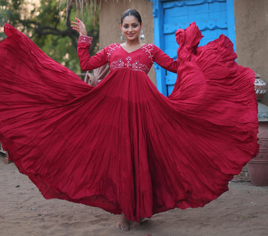 ROYAL RUBY RED MIRROR WORK ANARKALI GOWN