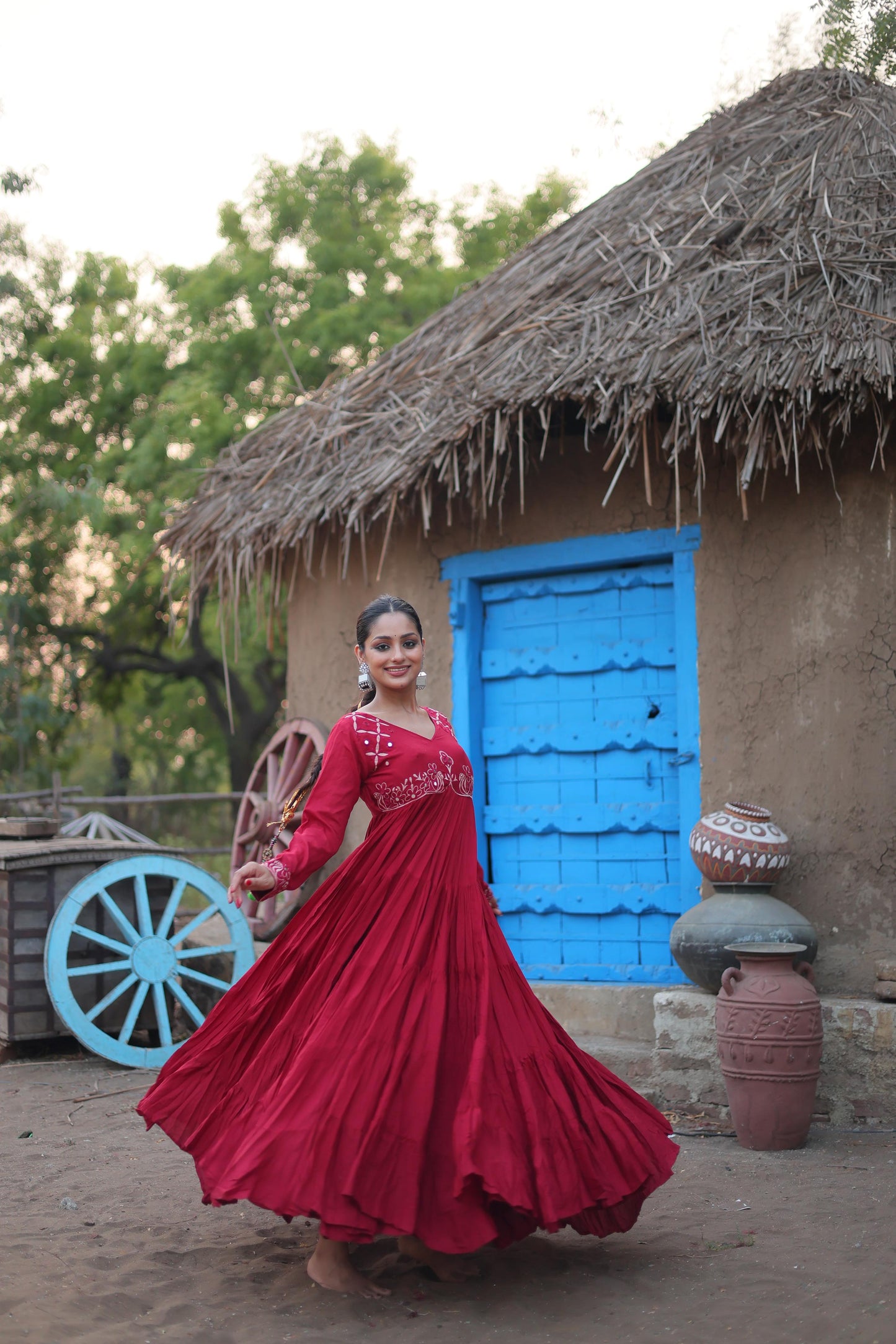 ROYAL RUBY RED MIRROR WORK ANARKALI GOWN