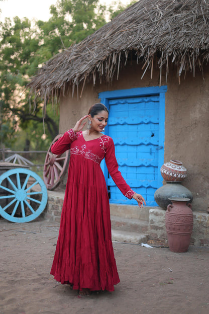 ROYAL RUBY RED MIRROR WORK ANARKALI GOWN