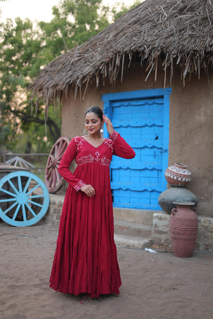 ROYAL RUBY RED MIRROR WORK ANARKALI GOWN