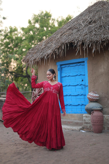 ROYAL RUBY RED MIRROR WORK ANARKALI GOWN