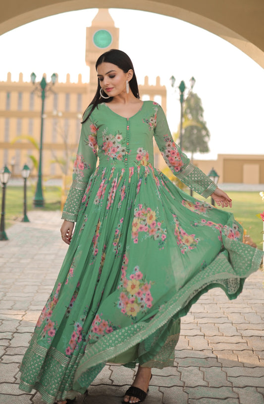 DIGITAL PRINTED EMBOIDERY ZARI SEQUINS ANARKALI GOWN