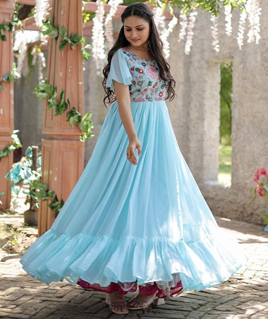 UNIQUE UMBER SKY COLOR ANARKALI GOWN