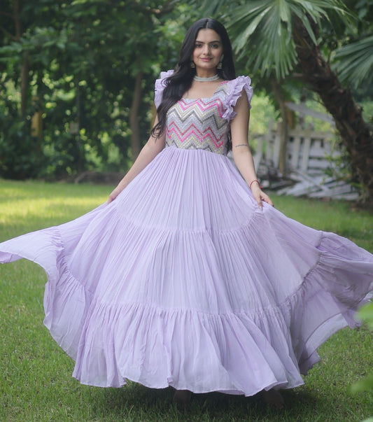 LUSH LAVENDER MULTI THREADED  ANARKALI GOWN