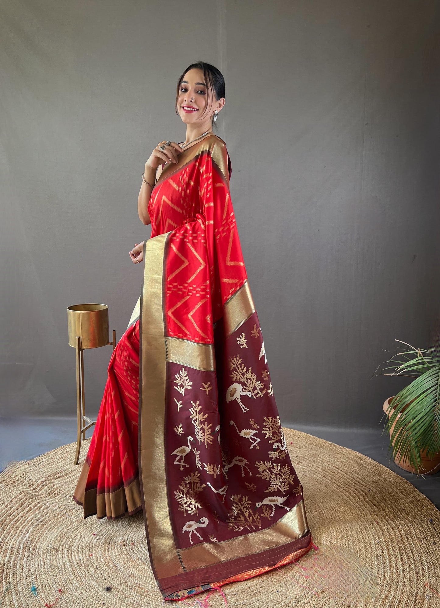 RED COLOR PURE SOFT SILKWITH ZIGZAG VISCOSE ZARI DESIGN SAREE