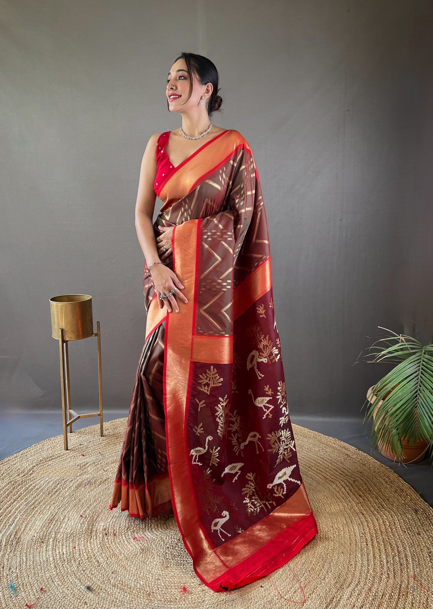 RED COLOR PURE SOFT SILKWITH ZIGZAG VISCOSE ZARI DESIGN SAREE