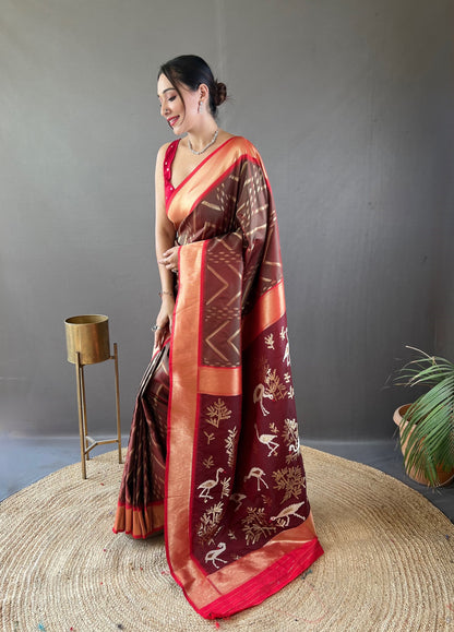 RED COLOR PURE SOFT SILKWITH ZIGZAG VISCOSE ZARI DESIGN SAREE