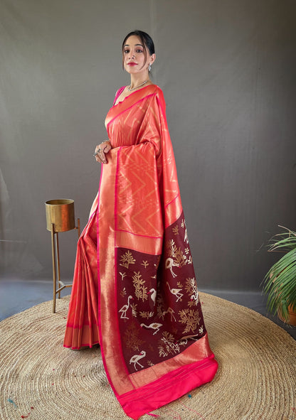 RED COLOR PURE SOFT SILKWITH ZIGZAG VISCOSE ZARI DESIGN SAREE