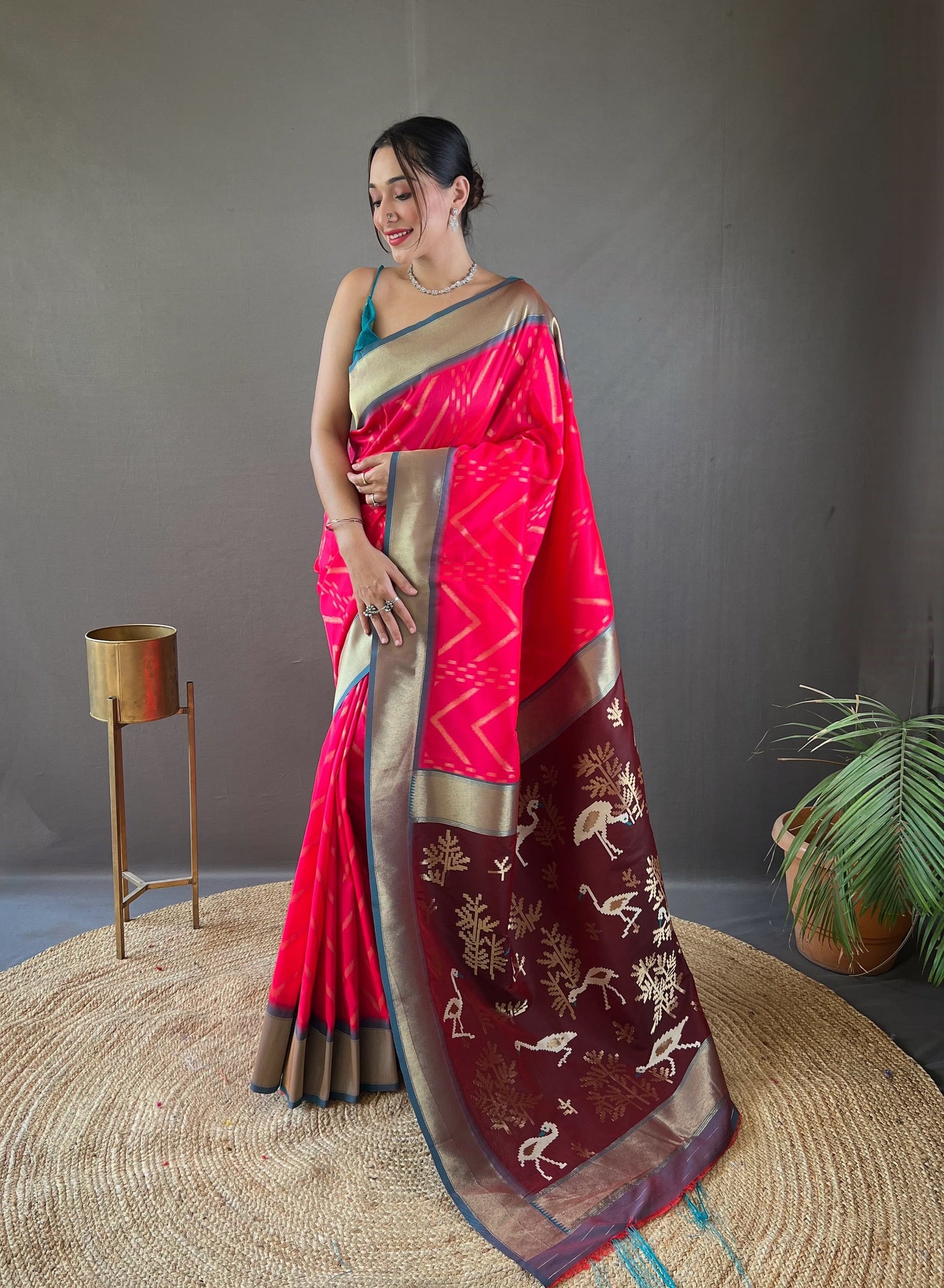 RED COLOR PURE SOFT SILKWITH ZIGZAG VISCOSE ZARI DESIGN SAREE