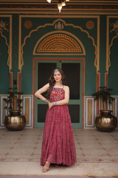 BANDHANI PRINT  RED  ANARKALI GOWN