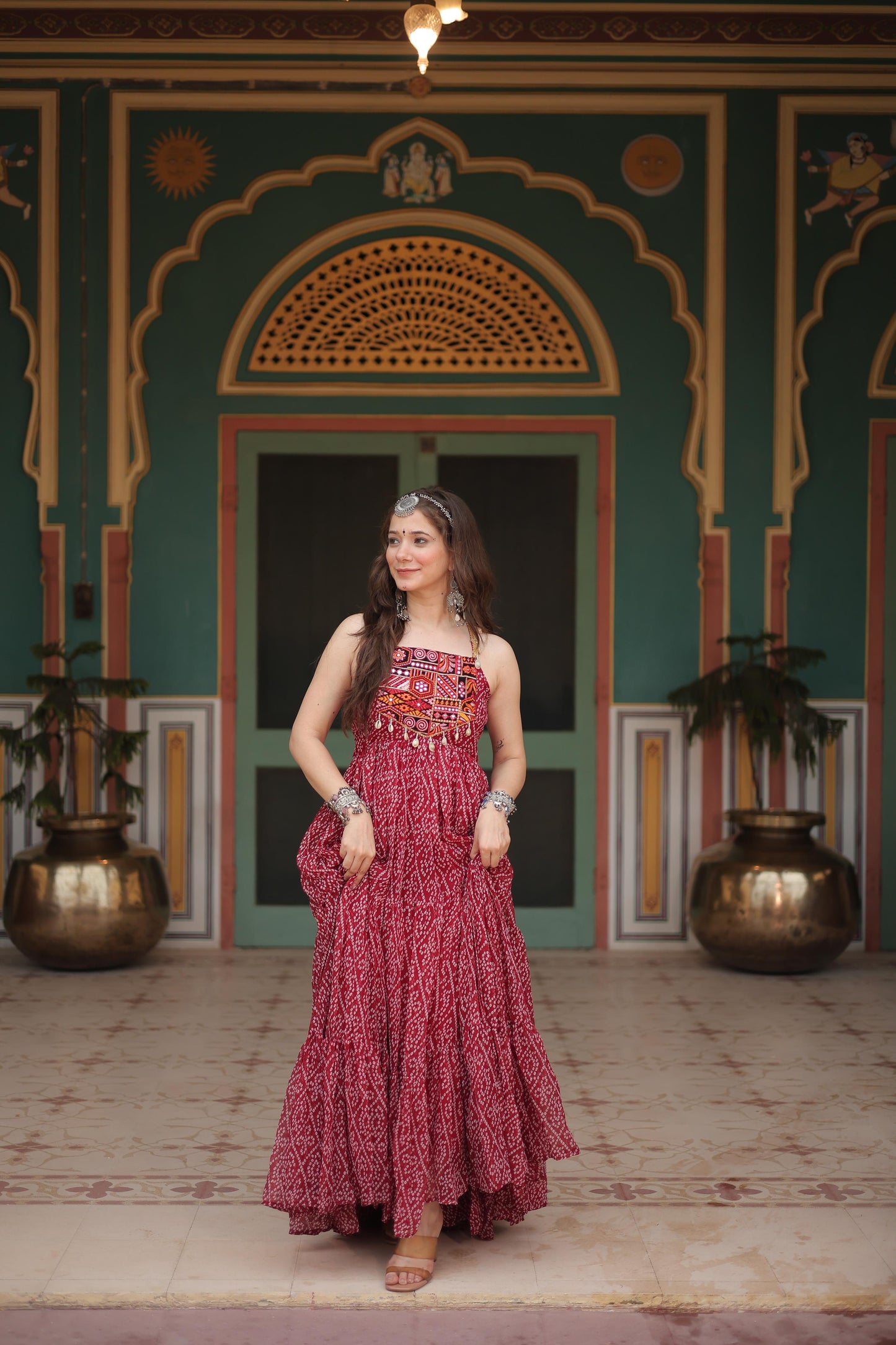 BANDHANI PRINT  RED  ANARKALI GOWN