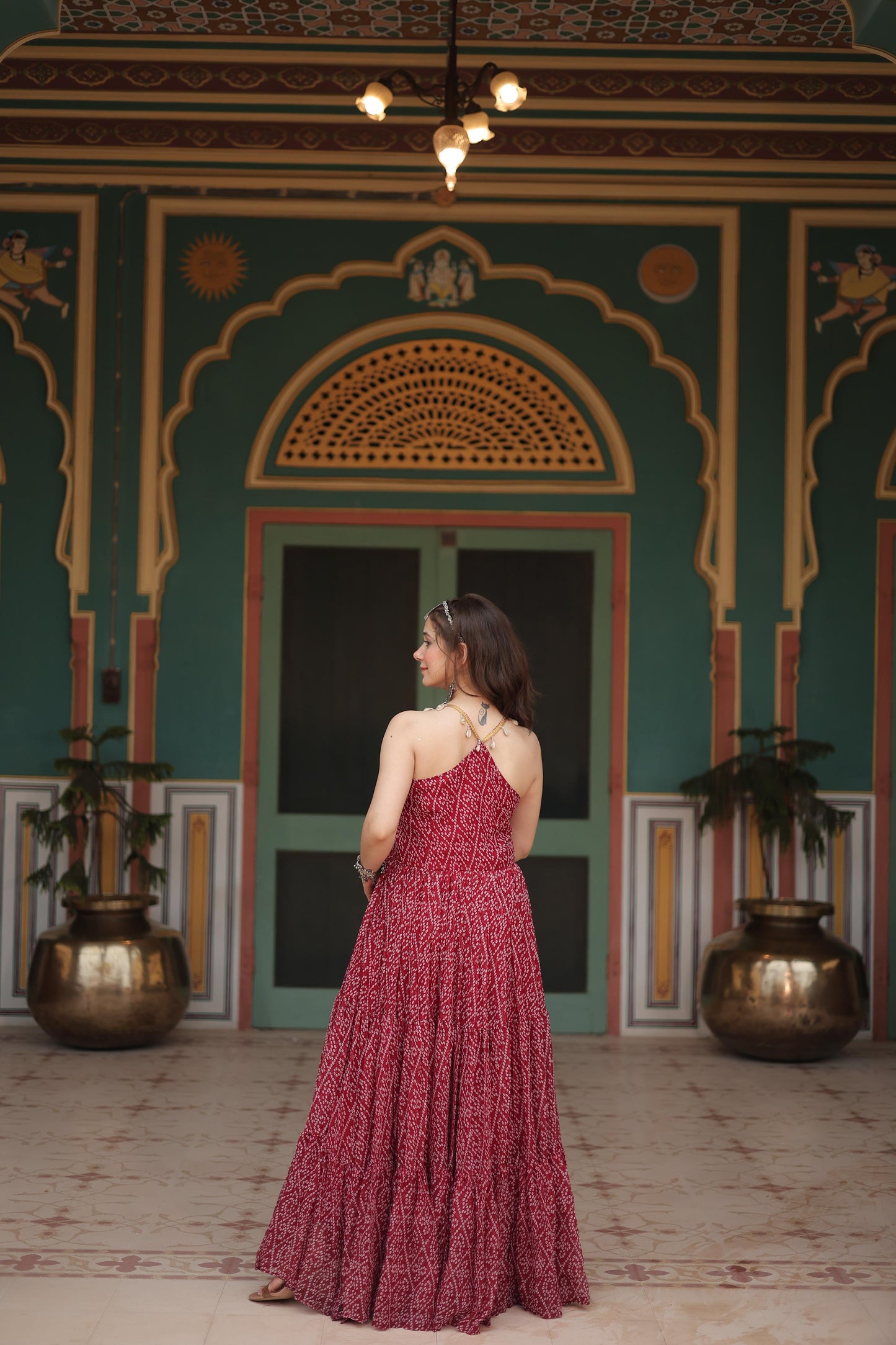 BANDHANI PRINT  RED  ANARKALI GOWN