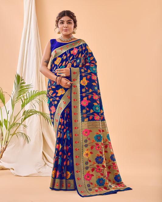 DARK BLUE PURE PAITHANI SILK SAREE