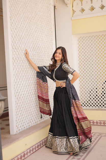 BLACK VISCOSE LEHENGA