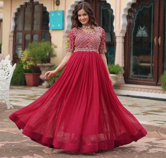 PINK COLOR FUX GEORGETTEB ZARI SHINE ANARKALI GOWN