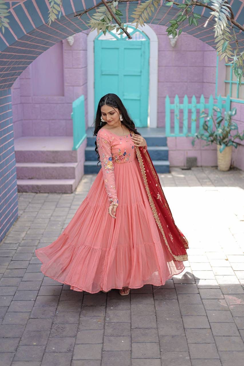 PEACH COLOR FOX GEORGETTE ANARKALI GOWN