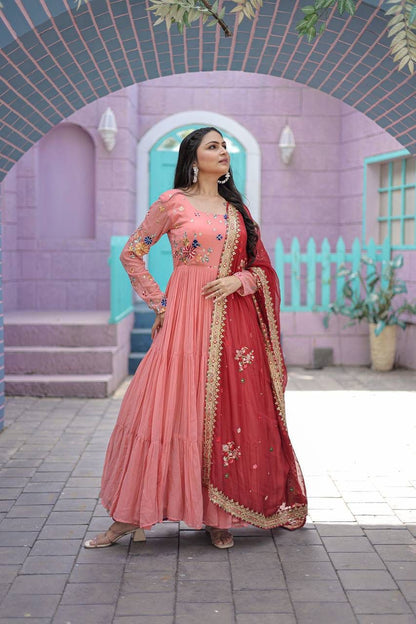 PEACH COLOR FOX GEORGETTE ANARKALI GOWN