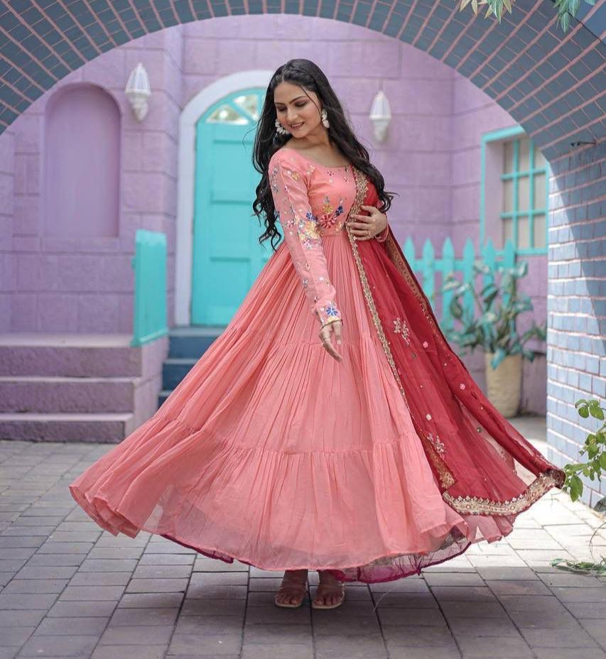 PEACH COLOR FOX GEORGETTE ANARKALI GOWN