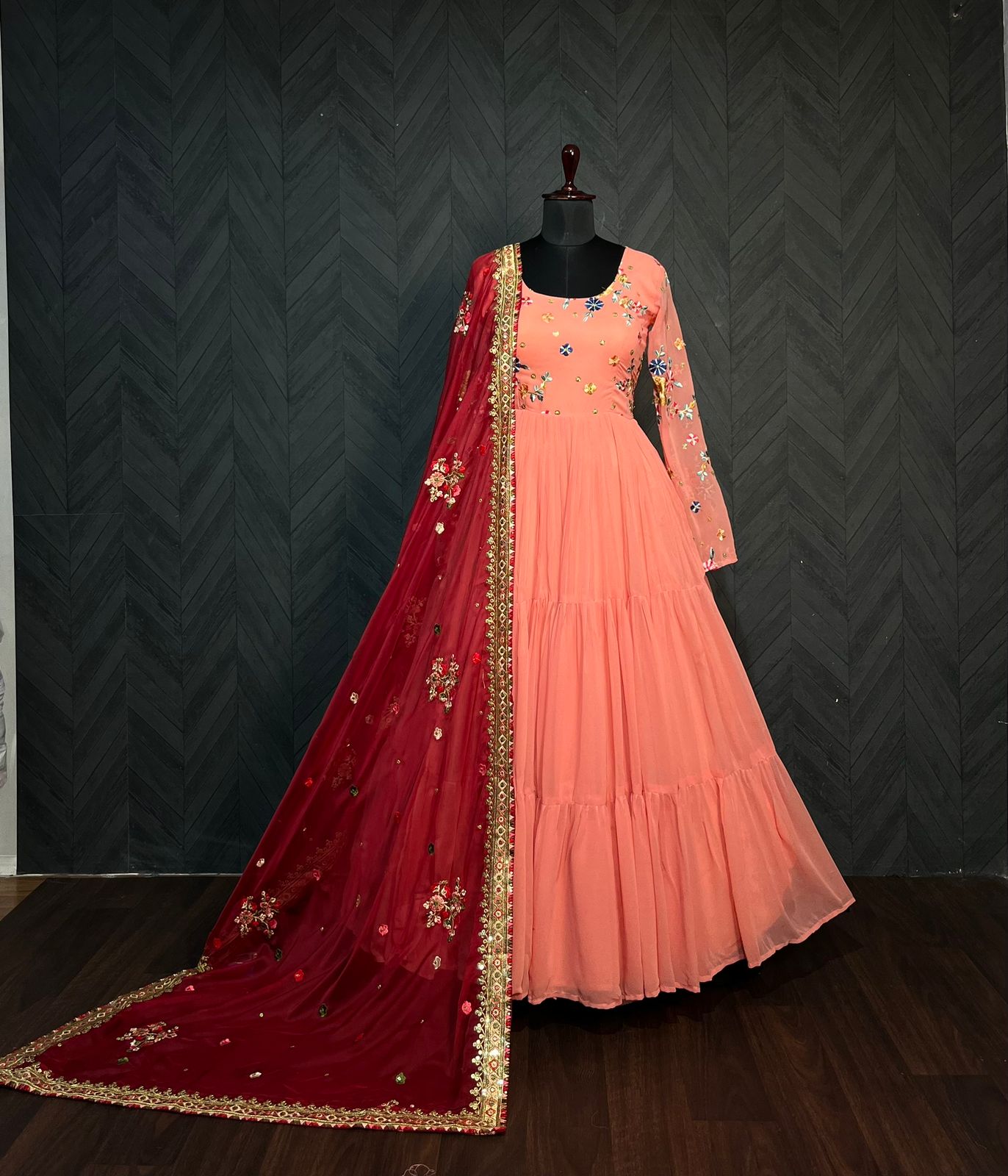 PEACH COLOR FOX GEORGETTE ANARKALI GOWN