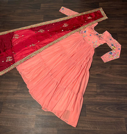 PEACH COLOR FOX GEORGETTE ANARKALI GOWN