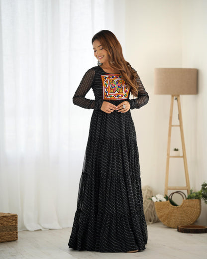 BLACK  KATCHI PATCHWORK  ANARKALI