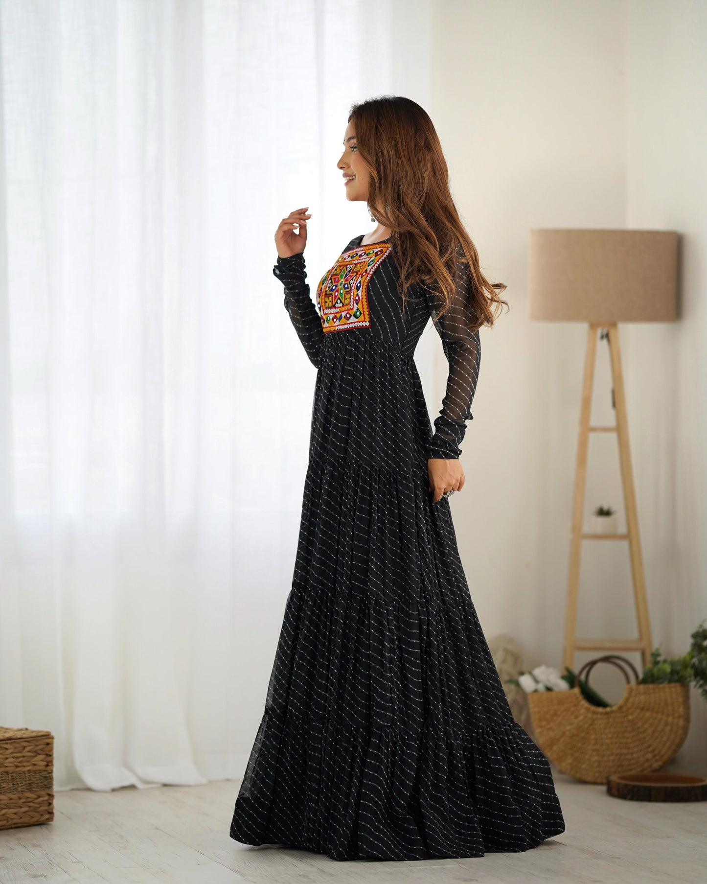 BLACK  KATCHI PATCHWORK  ANARKALI