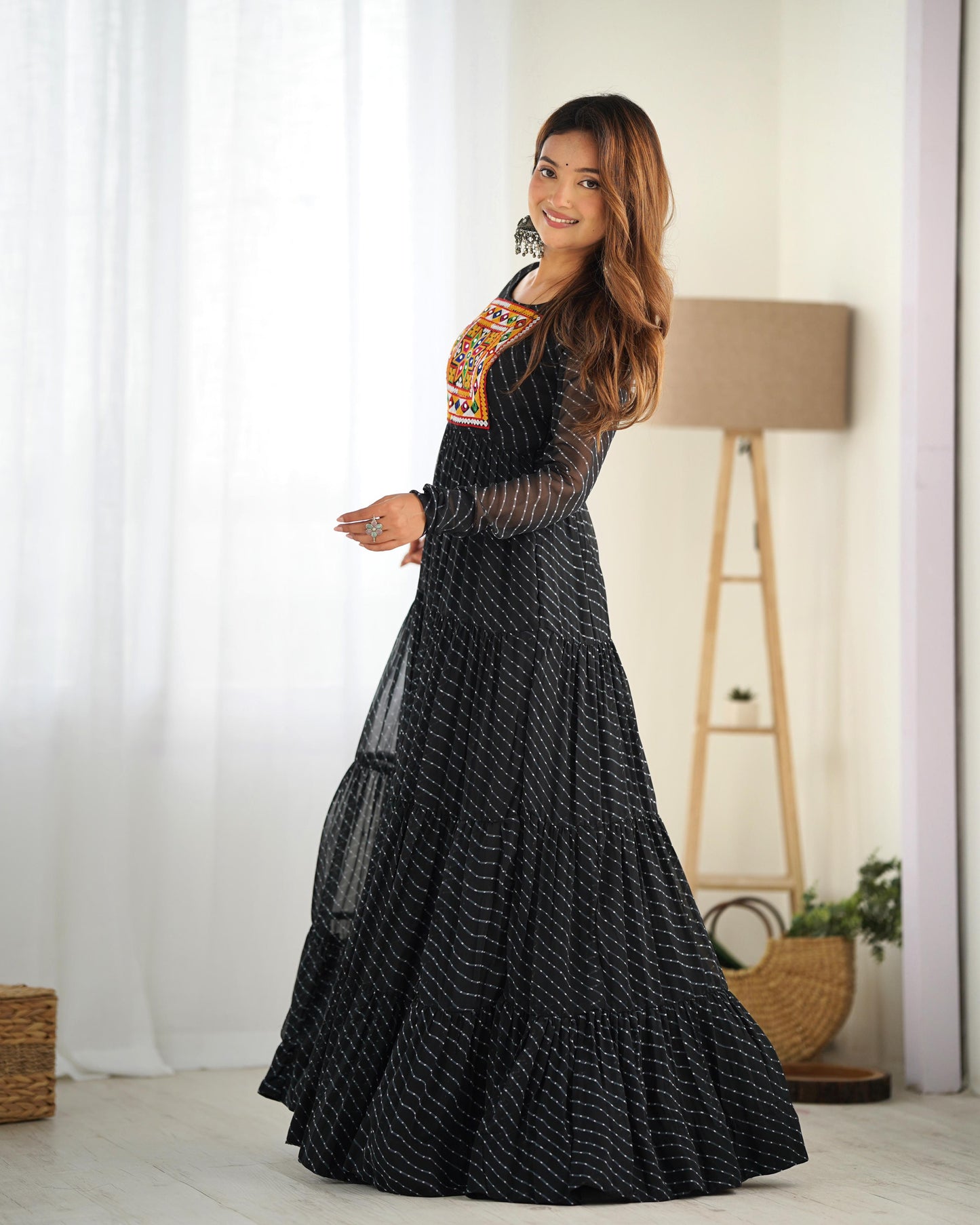 BLACK  KATCHI PATCHWORK  ANARKALI