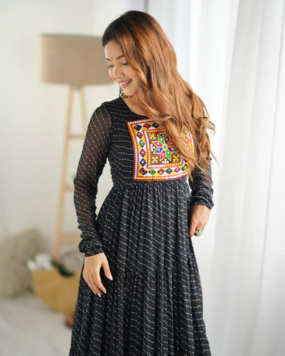 BLACK  KATCHI PATCHWORK  ANARKALI