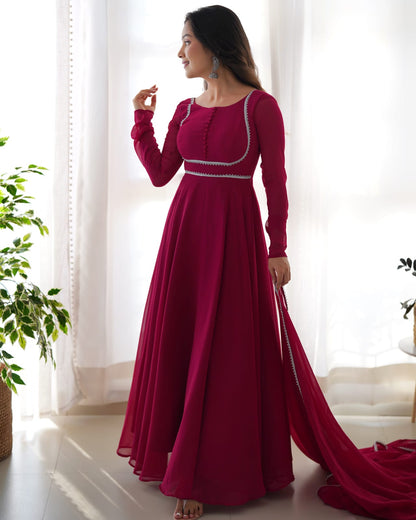 ROSE PINK  SOFT FOX GEORGETTE ANARKALI 3PC KURTA SET