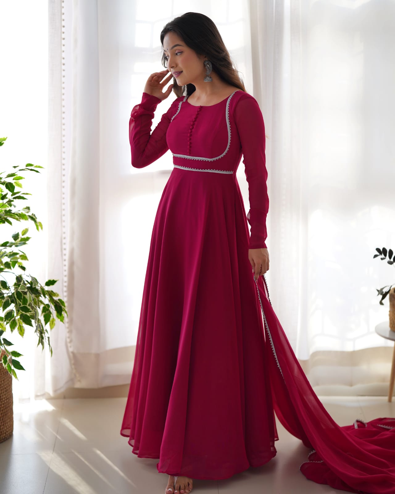 ROSE PINK  SOFT FOX GEORGETTE ANARKALI 3PC KURTA SET