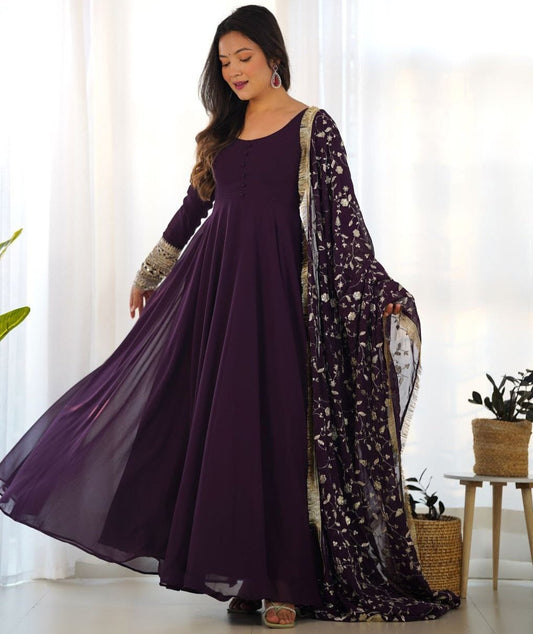 WINE CLOR ROYAL SOFT GEORGETTE FULLY FLAIR ANARKALI GOWN WITH DUPATTA