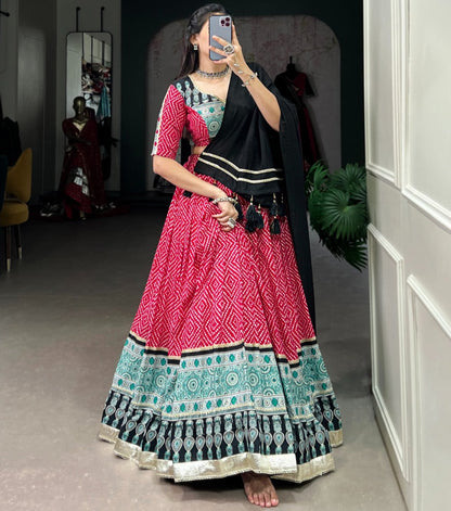 PINK  BANDHNI PRINT LEHENGA