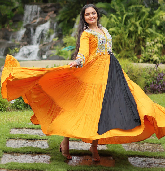 YELLOW COTTON NAVARATRI GOWN