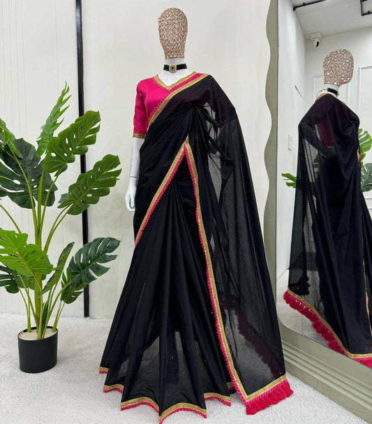 Black &Pink Mul Cotton Saree