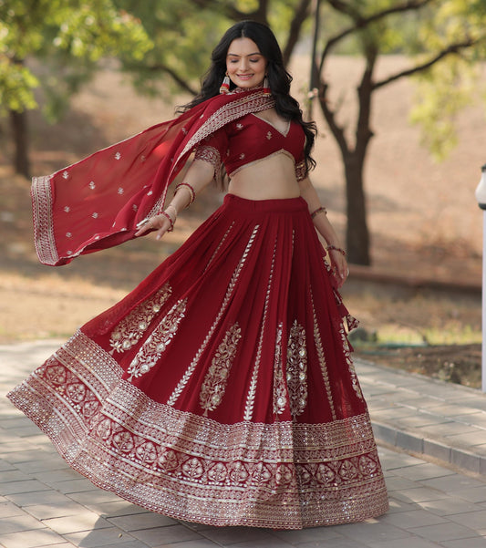 Maroon Faux Georgette With Heavy Sequnce Work Lehenga