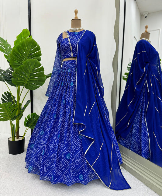 Blue Faux Gorgette Bandhani Print Lehenga