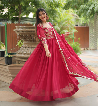 Red Faux Blooming Rich Sequins Embroidered Gown With Dupatta