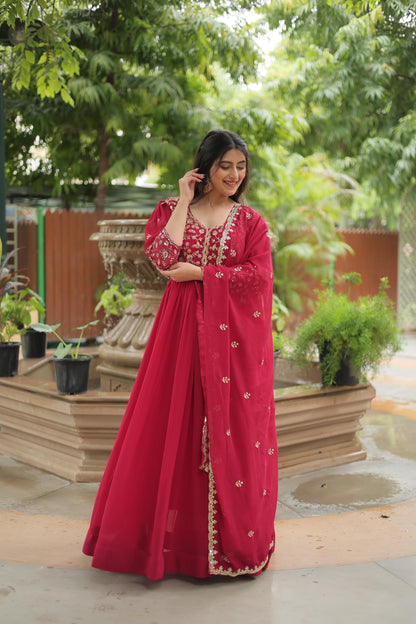 Red Faux Blooming Rich Sequins Embroidered Gown With Dupatta