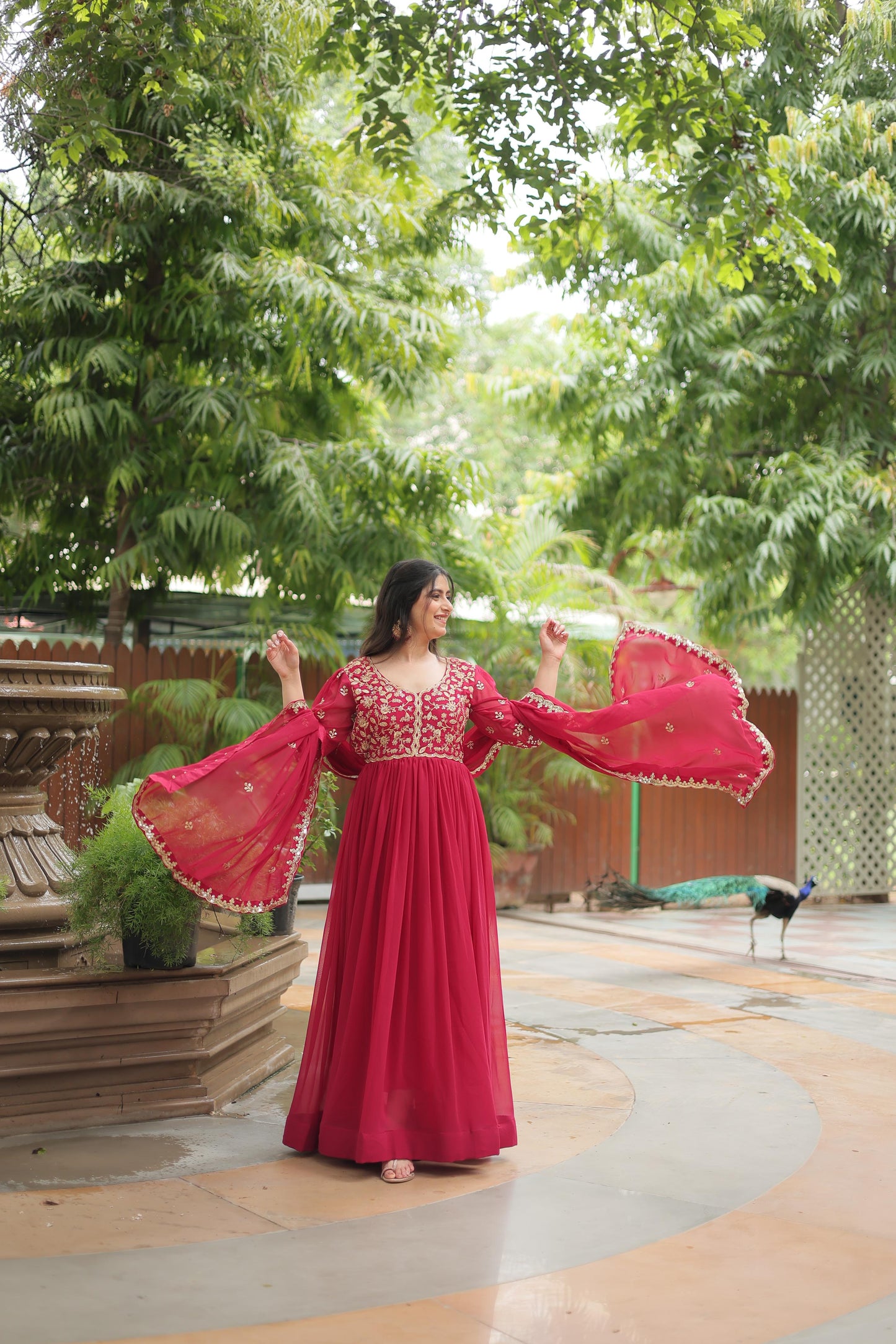 Red Faux Blooming Rich Sequins Embroidered Gown With Dupatta