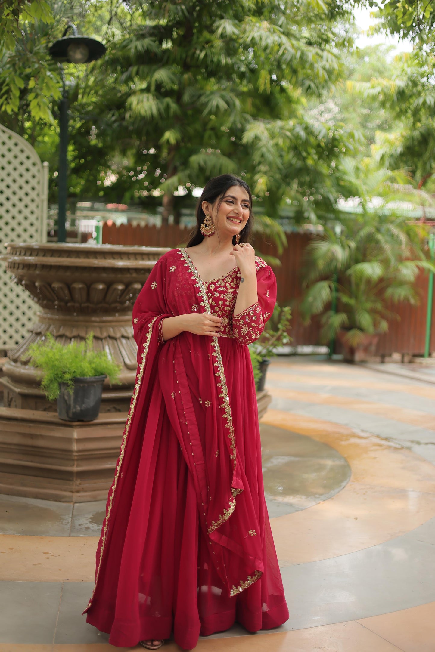 Red Faux Blooming Rich Sequins Embroidered Gown With Dupatta