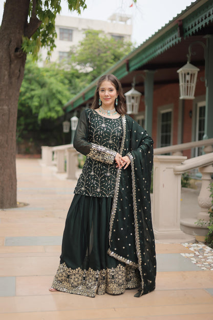 Heavy Sequins & Thread Embroidered With Rangoli Silk Kurta Plazzo Set