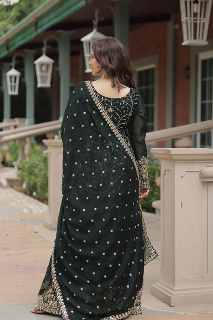 Heavy Sequins & Thread Embroidered With Rangoli Silk Kurta Plazzo Set