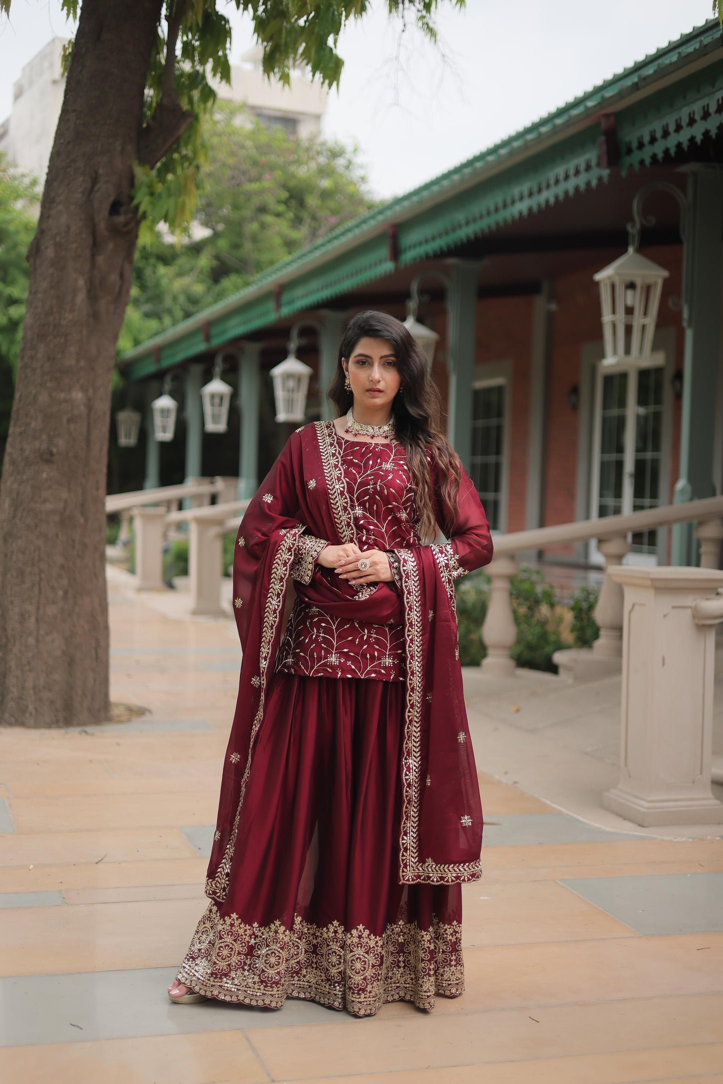 Heavy Sequins & Thread Embroidered With Rangoli Silk Kurta Plazzo Set