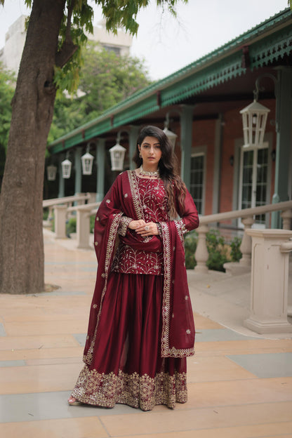 Heavy Sequins & Thread Embroidered With Rangoli Silk Kurta Plazzo Set