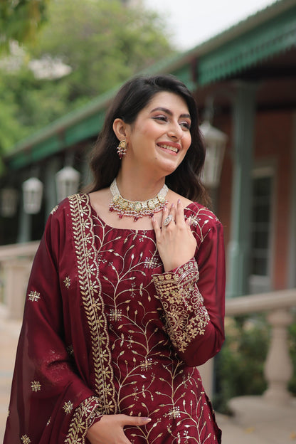 Heavy Sequins & Thread Embroidered With Rangoli Silk Kurta Plazzo Set