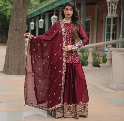 Heavy Sequins & Thread Embroidered With Rangoli Silk Kurta Plazzo Set