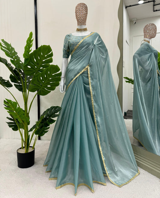 Sky Heavy Zimmy Chu With Fancy Lace Saree