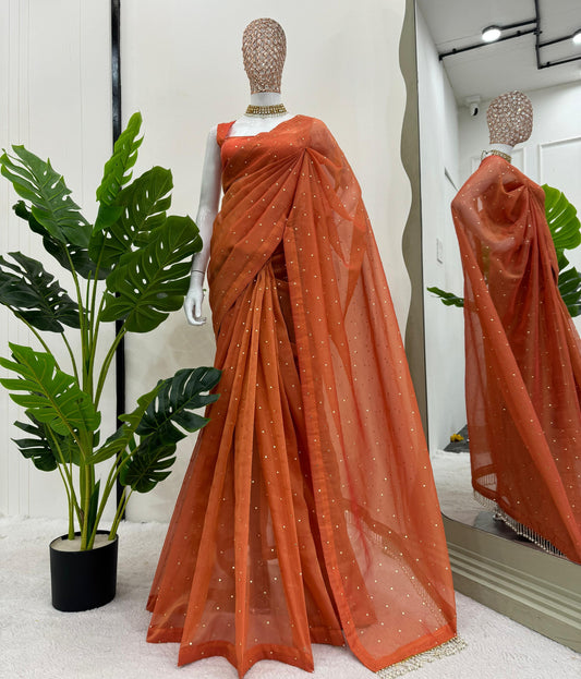 Orange Chimar Tissue Silk Saree