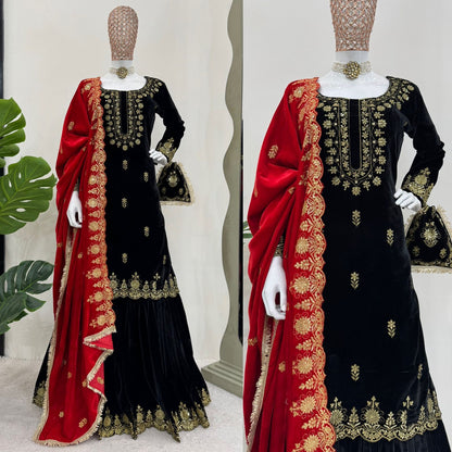 NAVELI Viscose Velvet  Sharara Suit