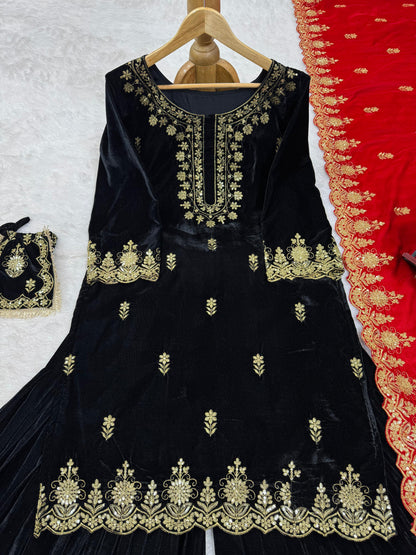 NAVELI Viscose Velvet  Sharara Suit